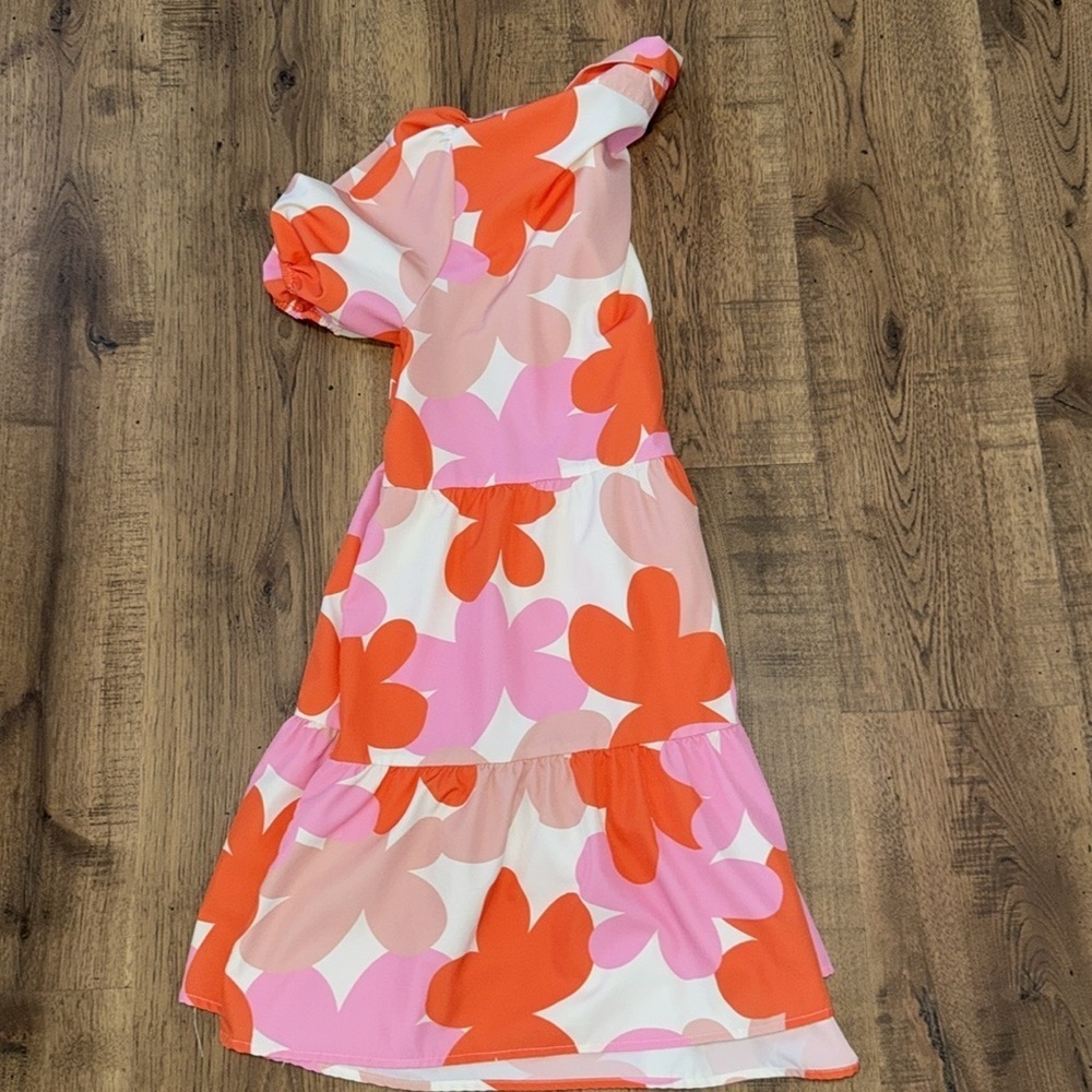 SHEIN Pink and White Patterned Dress Size M